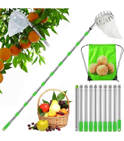 Cueille-fruit Télescopique Métal - Longueur Réglable 1.6 à 3.6m, Panier Avec Coussin, Pour Pommes, Poires, Arbres Hauts - 7