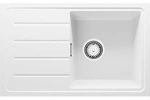 PRIMAGRAN Evier Cuisine en Granit Blanc 70x44cm, Lavabo 1 bac + Kit de Vidage, Évier à Encastrer al mueble 45cm - Copenhague Easy S020