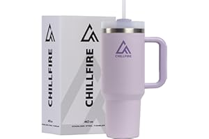 ChillFire 40oz Tumbler with Straw and Lid - 100% Leakproof - 2 Straws + Unique Accessories - Travel Mug with Handle - Stainless Steel Tumbler Cup - Perfect for Hot and Cold Drinks