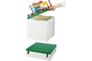 SHIMOYAMA Składane pudełko do przechowywania z pokrywą z płyty bazowej do bloków Duplo, 26 Qt. Pojemniki do przechowywania, możliwość układania w stos, składany pojemnik wielofunkcyjny 25 l na klocki