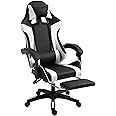 Gaming Chair Ergonomic Computer Chair Office Chair Desk Swivel Chair Adjustable Reclining Footrest Cushion White/Black New!
