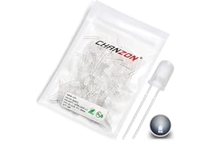CHANZON 100pcs 5mm Blanc Diffusé LED Diode Lumières (lentille Givrée Ronde DC 3V 20mA) Ampoule Lampes Composants Électroniques Indicateur Diodes Émettant De La Lumière