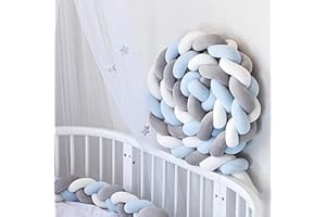 Edumov Bettschlange Geflochten, Bettschlange, Nestchenschlange Geflochtenes, Seitenschläferkissen Kopfkissen Baumwolle Schlafkissen Kissen Knotenkissen, Weiß Grau Blau, 400CM