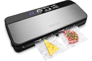Nartov Macchina Sottovuoto alimenti macchina per sottovuoto Automatica Lettura Digitale 8 in 1 Sigillatore Foodsaver 80KPa con Vano Portarotolo Taglierina con 10 Sacchetti 1 Rotolo di Film Sottovuoto