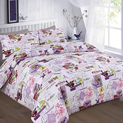 Finlays Fashions New Birdcage Bird Butterfly Floral Tilly Duvet Quilt Cover Pillowcase Bedding Set, Single/Double/King/Superking Size (King, Lilac)