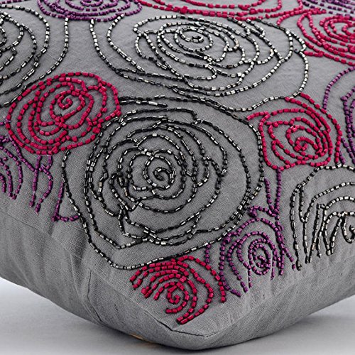 Grau Kissen Fälle, Multi Color Wulstiger Rosen-Blume Floral Theme Kissen Decken, 45X45 Cm Wurfkissenbezug, Platz Baumwolle Leinen Kissen Decken, Blumen Art Deco Dekoüberwurf Kissenbezüge – Rose Diva - 2