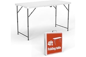 VIVO TECHNOLOGIES 1.22m Rectangle Folding Trestle Table with Adjustable Legs Outdoor Picnic Portable Folding Table for Camping, Parties, Garden, BBQ, Beach, Indoor & Outdoor Use, Party Catering 4ft 122x60x74cm White
