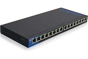 Linksys LGS116P-EU switch de red Gigabit no administrado de 16 puertos con 8 puertos PoE+, hasta 1000 Mbps, para empresas y particulares, vigilancia IP, divisor Ethernet de sobremesa