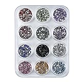 eBoot 12 Colors Nail Art Decorations Nail Stone Rhinestones with 12 Pack Small Container Pots, 6000 Pieces
