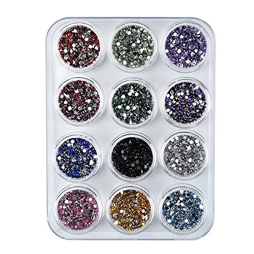 eBoot 12 Colors Nail Art Decorations Nail Stone Rhinestones with 12 Pack Small Container Pots, 6000 Pieces
