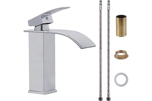 VirtuGro Rubinetto Bagno Lavabo Rubinetto a Cascata Miscelatore Lavabo Bagno Monocomando a Doppio Comando Caldo e Freddo a Cartuccia in Ceramica Risparmio Idrico Risparmio Energetico Cromato Argento