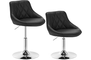 ‎WOLTU WOLTU Zestaw 2 regulowanych stołków do siedzenia, krzesło robocze, taboret biurowy, taboret do makijażu z oparciem ze sztucznej skóry i metalu z regulacją wysokości, obrotowy czarny BH241sz-2