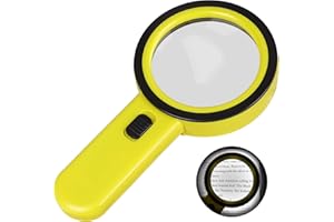 AIXPI Lupe mit Licht, 30-fache Handlupe mit 12 LEDs, Beleuchtete Lupe für Makuladegeneration, Senioren, Lesen, Inspektion, Münzen, Schmuck (Gelb)