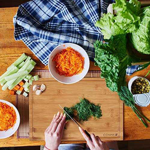 Extra großes Schneidebrett/ Tranchierbrett aus Bambus – 40 x 30 x 2 cm + 5 Jahre Garantie - 6