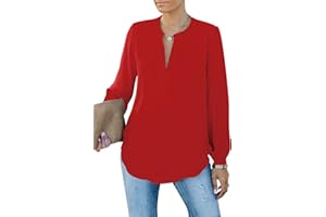 Homlan Chemisier élégant pour Femme - Col en V - Manches Longues - Décontracté - Tunique à Manches Longues - Couleur Unie