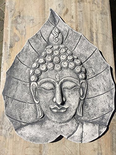 Beton Wandbild Wandrelief Steinplatte Buddha Kopf Garten Deko Feng Shui 48x37cm - 3