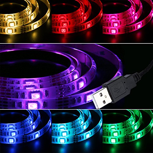 Liqoo&reg; 100cm 1m USB 2.0 de la cadena ligera de la carpa impermeable IP65 tira del RGB LED, 20 colores individuales, USB 2.0 de la cadena[energ&eacute;tica A +]
