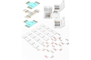SUNITY 28 Packs Connecteur Ruban LED 4 broches pour Ruban LED RGB SMD5050 10 mm, avec 8 Connecteurs LED en forme de T pour Connexion de Bande en forme de L