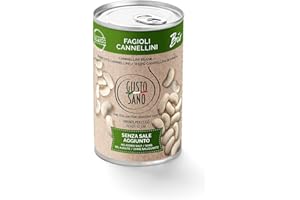 GUSTO SANO FAGIOLI IN SCATOLA CANNELLINI BIOLOGICI.Senza Sale Aggiunto - Fagioli in scatola reidratati e lessati – NON OGM – Comoda scorta da 6 confezioni x 400 gr.