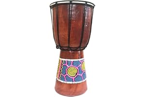 ONE WORLD IS ENOUGH 20 cm Djembe Drum - Hand Painted Dreamtime Dot Painting Style- Great Sound, Fair Trade