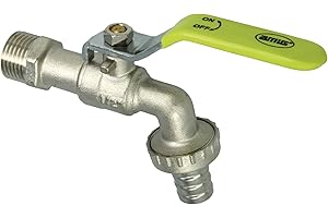 Amig - Grifo de Jardín para Mangueras - Entrada de Pared para Mangueras de 1/2" y adaptador de 3/4" - Grifo para Regar Parcelas o Patios, Resistente y Duradero - Fijación de Rosca - Latón Niquelado