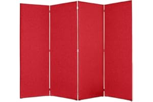 DESHOME - Separe divisorio interno dal design moderno, tessuto idrorepellente struttura in legno 4 ante - Separè divisorio paravento richiudibile pieghevole (Rosso)