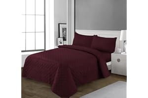 GENERIC Embossed Bedspread Set with Pillow Shams - Embossed Quilted Bedspread Bed Throw Set With Pillowcases Elegant 3 Piece Bed Throw (Burgundy, King)