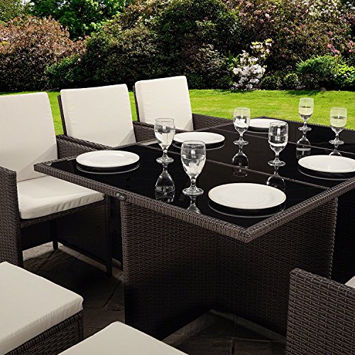 RayGar 11 Piece 10 Seater Rattan Cube Dining Table Garden Furniture
