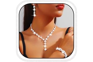 Reaky Parure de bijoux de mariée avec collier en strass et cristal argenté 3 pièces Accessoires de mariage pour femme