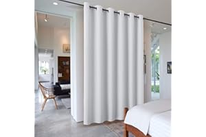 ‎PONY DANCE PONY DANCE Thermogardine Kälteschutz Winter Extra Breite Gardine Blickdicht Ösenschal 1er Set H 243 x B 304 cm Raumteiler Vorhang für Wohnzimmer Trennwand Schrank Vorhang, Grau-weiß