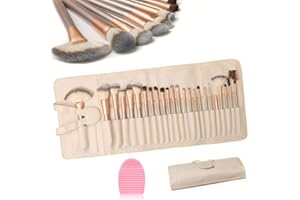 HEPAZ Make-Up Pinsel Set - 24 Stück Professionelles Kit Mit Ei-Reiniger und Roll-Up PU-Leder Tasche