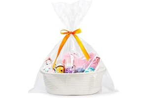CHIZIYIXIN Hamper Baskets for Gifts Empty,Woven Gift Basket Hamper Kit with Gift Bag,Ribbon,Cat Dog Toy Storage Basket for Baby Shower Wedding Birthday Easter Graduation Housewarming (White)