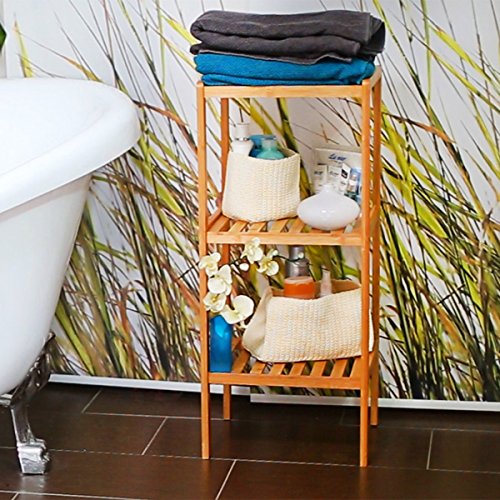Relaxdays Badregal Bambus mit 3 Fächern HBT: 79 x 33 x 33 cm Schickes Bambusregal mit 3 Ablagen aus natürlichem Holz Standregal als Küchenregal oder Holzregal zur Aufbewahrung im Badezimmer, natur - 2