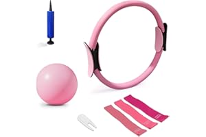BYUSLOR Pilates Ring Set, 40 cm Magic Circle, 9 inch Exercise Ball, 3 Resistance Bands (10/20/30 lbs), Home and Travel Pilates Equipment Kit for Toning, Strength & Flexibility