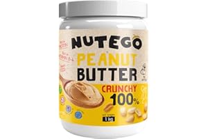 Nutego 100% Crunchy Peanut Butter 1kg Natural no added Sugar, no added Salt, Plant Protein Source, Vegan, Argentina Peanuts