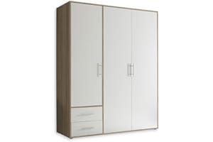 STELLA TRADING VALENCIA, Armadio effetto rovere Sonoma, bianco, a 3 ante molto capiente, versatile con ante a battente, per la vostra camera da letto, 155 x 195 x 60 cm, L x A x P