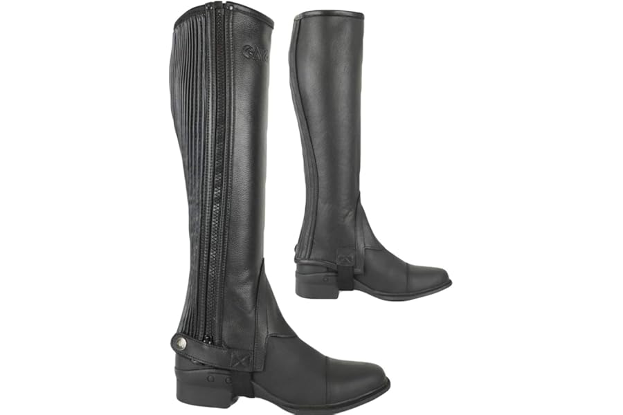 AK Side Zip with Stretch Panel Full Grain Leather Horse Riding Half Chaps
