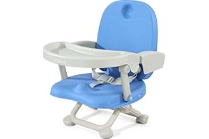 YOLEO Réhausseur Chaise Enfant Pliable, Chaise Haute Bébé Portable, Rehausseur Siège Bébé, Bébé Chaise repas en Hauteur Réglable, Plateau Amovible, 6 mois à 3 ans, Bleu
