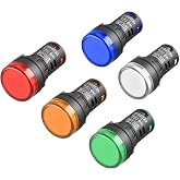 Heschen 22mm LED Pilot Light AD16-22D/S 220V AC 20mA Red Green Yellow Blue White Light Color Pack of 5
