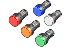 ‎HESCHEN Heschen AD16-22D/S26 LED-Kontrollleuchten in rot, grün, gelb, blau und weiß, 22 mm Durchmesser, 220-V-Wechselstrom, 20 mA, 5 Stück
