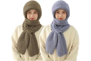 Menore Verdickte Integrierter Gehörschutz Winddichte Mütze Schal, Warme 2 in 1 Maskenschal Strickmütze, Winter Kapuzenschal für Frauen