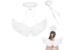 JurciCat Kostium anioła dla kobiet (Biały) 3 sztuki Skrzydła anioła Kostium na Halloween dla kobiet Kostium diabła Odpowiedni dla dzieci i dorosłych Halloween Karnawał Cosplay Impreza