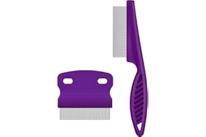 Boao 2 Pièces Peigne à Poux Outil de Toilettage pour Chats Chat Animaux de Compagnie Peignes de Nettoyage Dents en Acier Inoxydable Sécuritaires, Nettoyer Poux/Tangles/Noeuds/Croûte/Saleté (Violet)