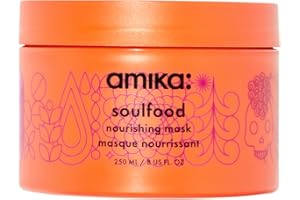 amika soulfood nourishing hair mask - hydrating hair care for dry, damaged strands - lightweight deep conditioner enriched with jojoba seed oil + seabuckthorn - restores softness + shine (250 ml)