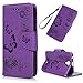 Produktbild WIKO Harry Lederhülle Wallet Case für WIKO Harry Leder Hardcase Handyhülle Flipcase Ständer Schutz Case Etui Schale Bookstyle Schutzhülle Magnetverschluß Karteneinschub Handschlaufe Schmetterling Lila