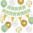 Happy Birthday Banner for Girls Women Birthday Party Decorations Sage Green Birthday Decorations for Women Girls with 16pcs Thick 12 Inch Sage Green Birthday Party Balloons by Wonsta