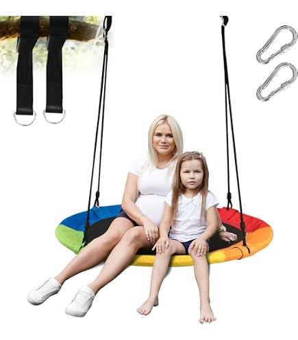 COSTWAY Altalena A Nido 100 Cm Per Bambini E Adulti, Altalena Rotonda Con Luci Led Colorate E 2 Funi Regolabili Capacita Di Carico 300 Kg Da Giardino Esterno Colorato 85273931