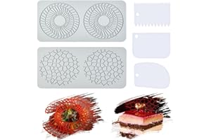 Kleemeiero 2PCS Tapis de Dentelle Silicone Moule à Gâteau en Dentelle Moule à Impression à Gâteau Moules à Fondant en Dentelle en Silicone avec 3 Grattoirs Moules Silicone Relief pour Décorer Gâteau