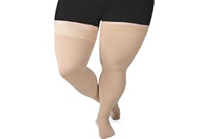 FITTOO Calcetines de Compresión 20-30 mmHg Muslo Medias Altas para Deportes Embarazo Trabajo en Oficina Viajes en Avión Venas Varicosas Edema Hombres y Mujeres 1 Par