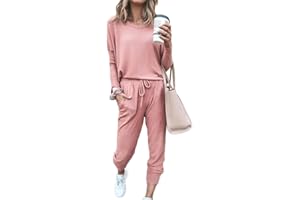 SotRong Women's 2 Piece Long Sleeve Tracksuit Loungewear Set Plus Size Crew Neck Sweatshirt and Drawstring Baggy Jogger Pant